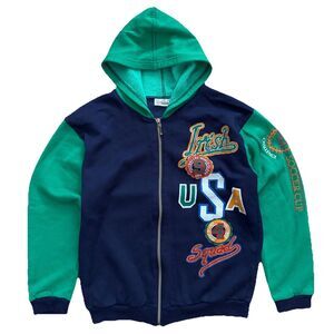 Vintage 90s USA Irish Soccer Hoodie Youth XL Green Navy Full Zip Double Sided